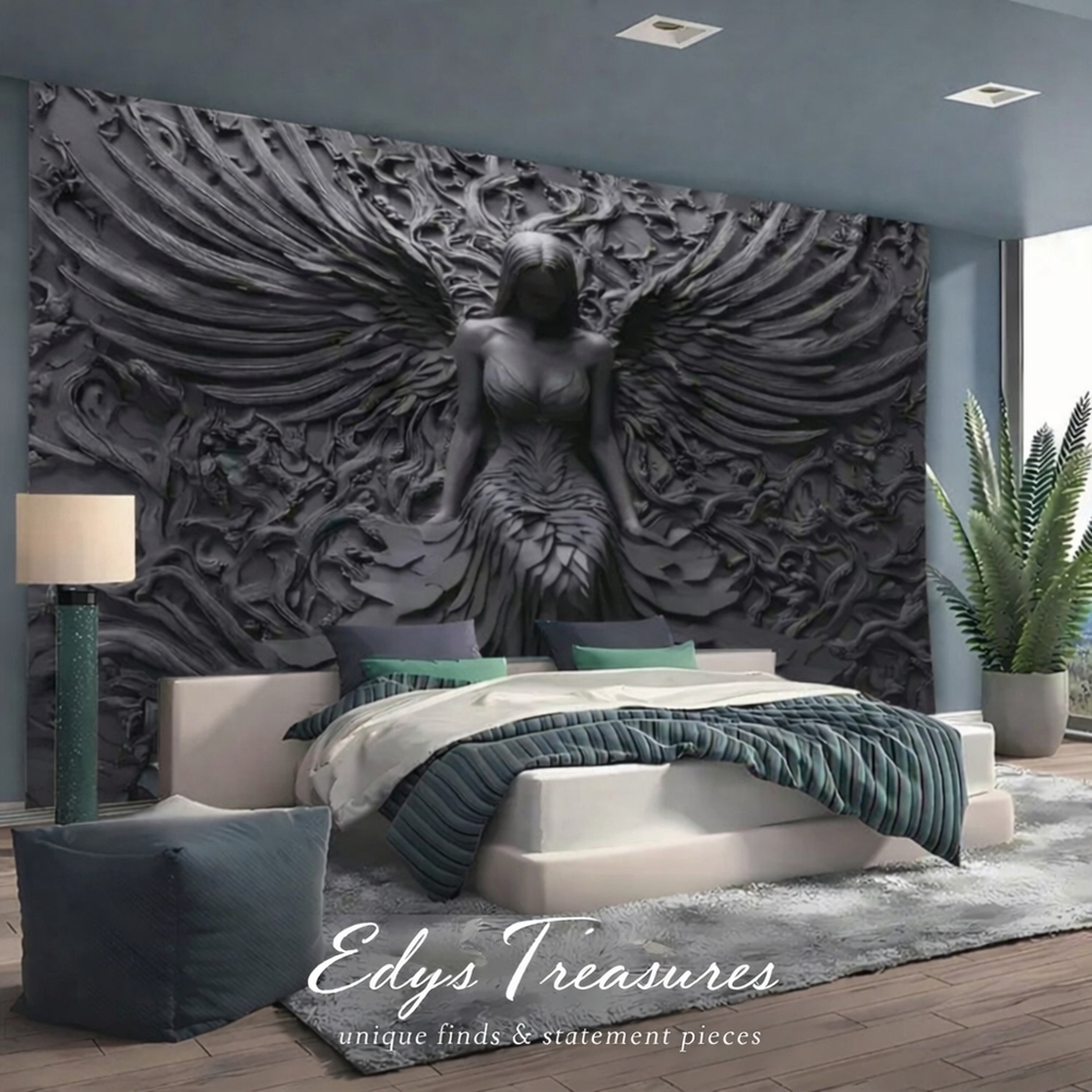 Angel Wing Wall Tapestry Black Flat Design Wall Decor NWOT